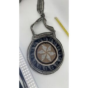 Wayuu Colombian Crochet Tribal Bucket Crossbody Bag Brown Black‎